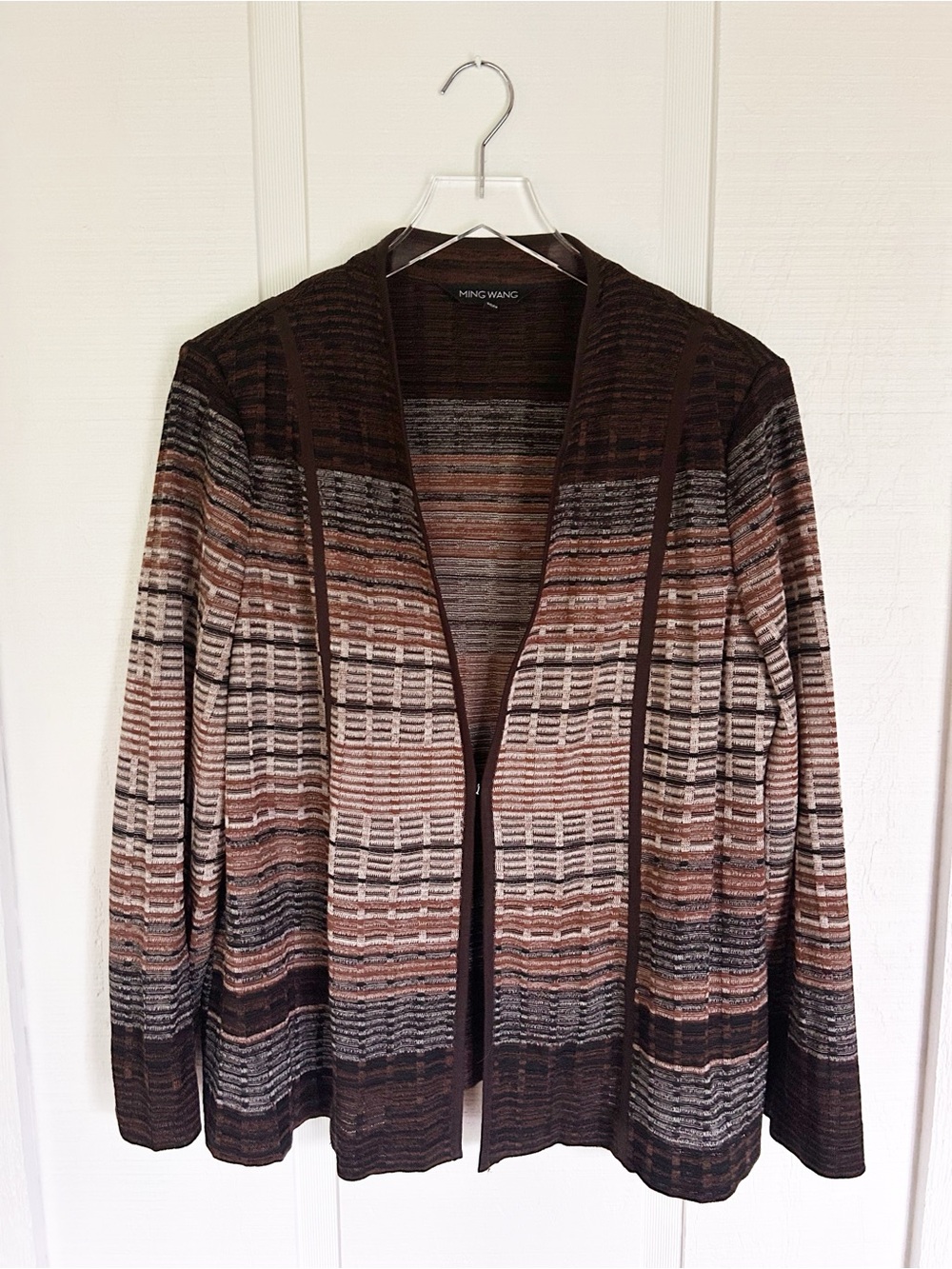 Ming Wang Cardigan Sweater Brown Black Ombré Striped Sz XL